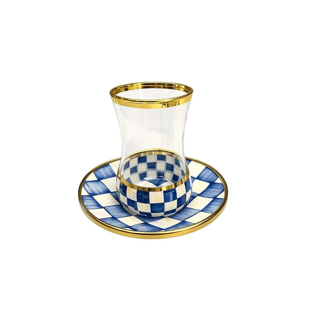 MacKenzie Child Royal Check 1 one tea glass saucer *New